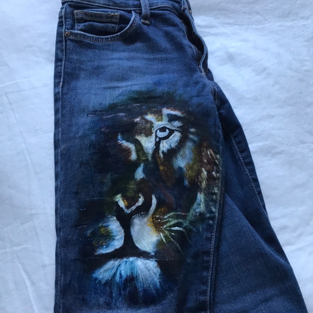Intervened blue jeans by Magda Henao